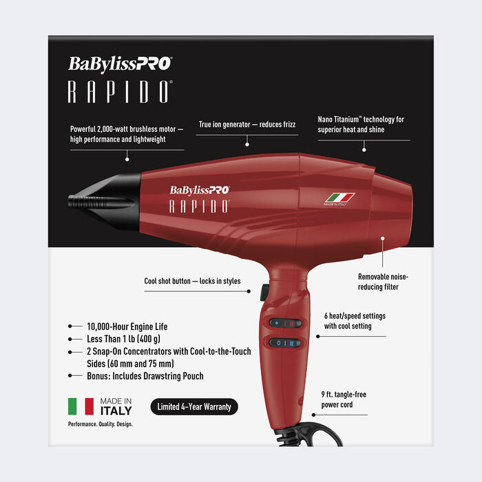BaBylissPro Rapido Dryer -Red BRRAP1