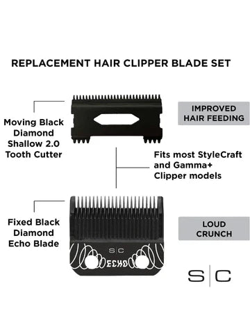 ECHO Faper Fixed Black Diamond Carbon DLC Hair Clipper Blade (Shallow Tooth 2.0)