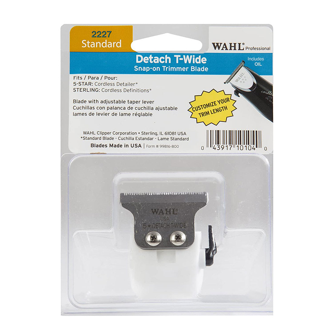 Wahl Detach T Wide Snap On Trimmer Blade #2227
