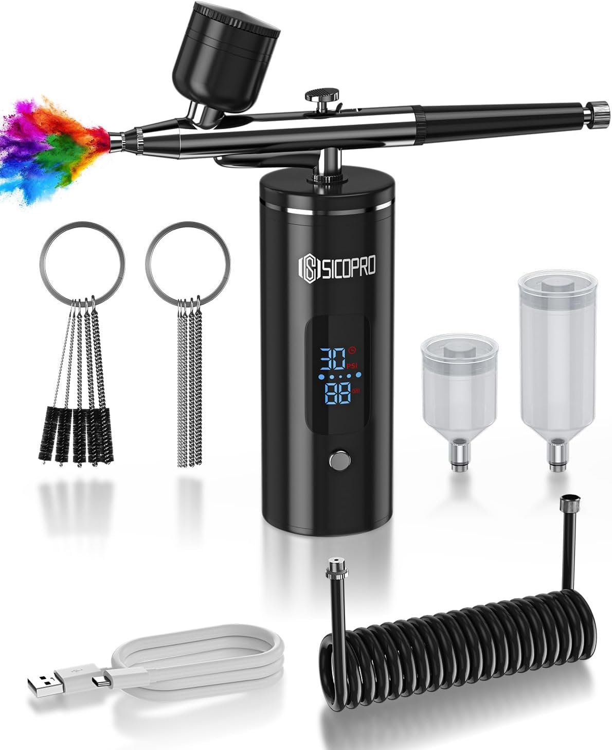 Airbrush Kit Air Brush Kit With Air Compressor Nail Charms Wireless Air Brush for Barber, Nail Art, Makeup, Model Painting(Black - with extension tube)