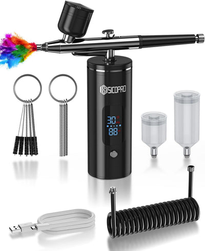 Airbrush Kit Air Brush Kit With Air Compressor Nail Charms Wireless Air Brush for Barber, Nail Art, Makeup, Model Painting(Black - with extension tube)