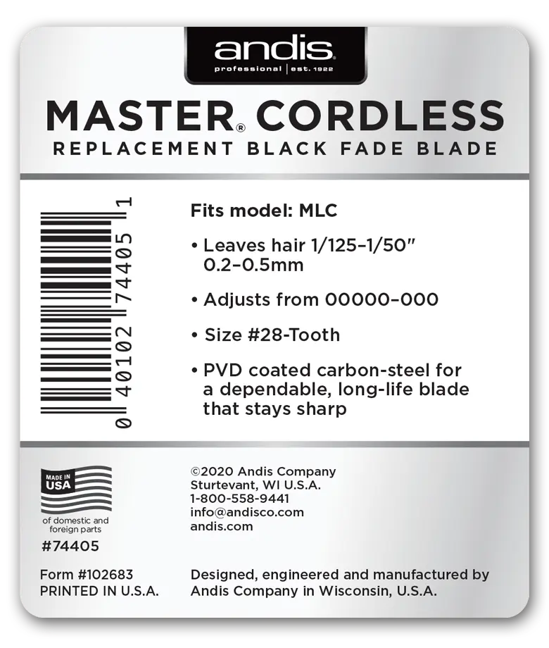 Andis Master Cordless Fade Blade BLACK #74405