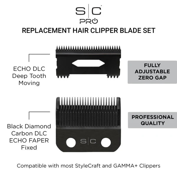 ECHO Faper Fixed Black Diamond Carbon DLC Hair Clipper Blade (Deep Tooth)