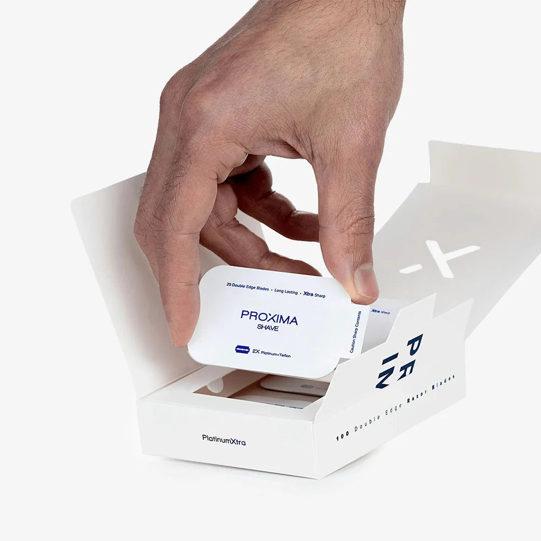 Proxima Shave Platinum Xtra — Infinity Edge™ Double Edge Blade Box
