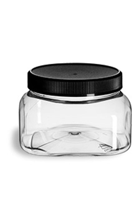 Clear PET Square Plastic Jar with Black Pump Lid - 8oz