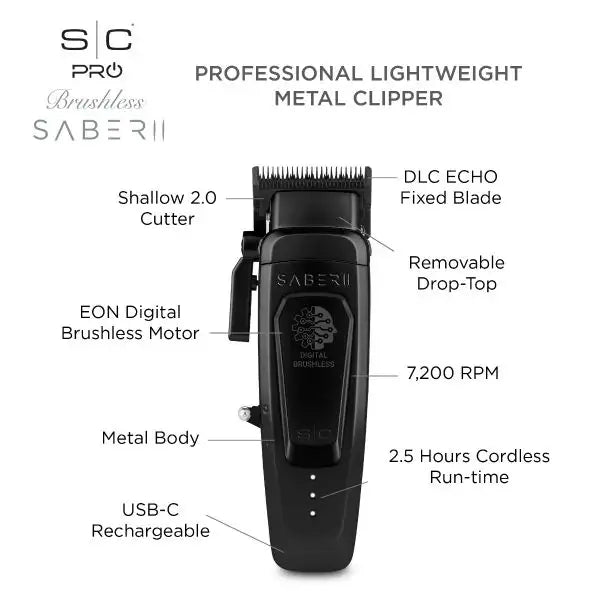Stylecraft Saber 2 Hair Clipper – Black | Professional Cordless Clipper for Barbers