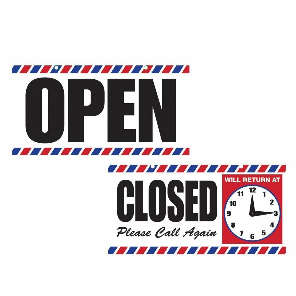 Barbershop Open or Closed Signs With Clock