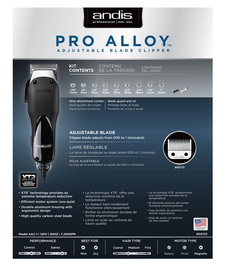 Andis Professional Pro Alloy Adjustable Blade Clipper 69100 SD