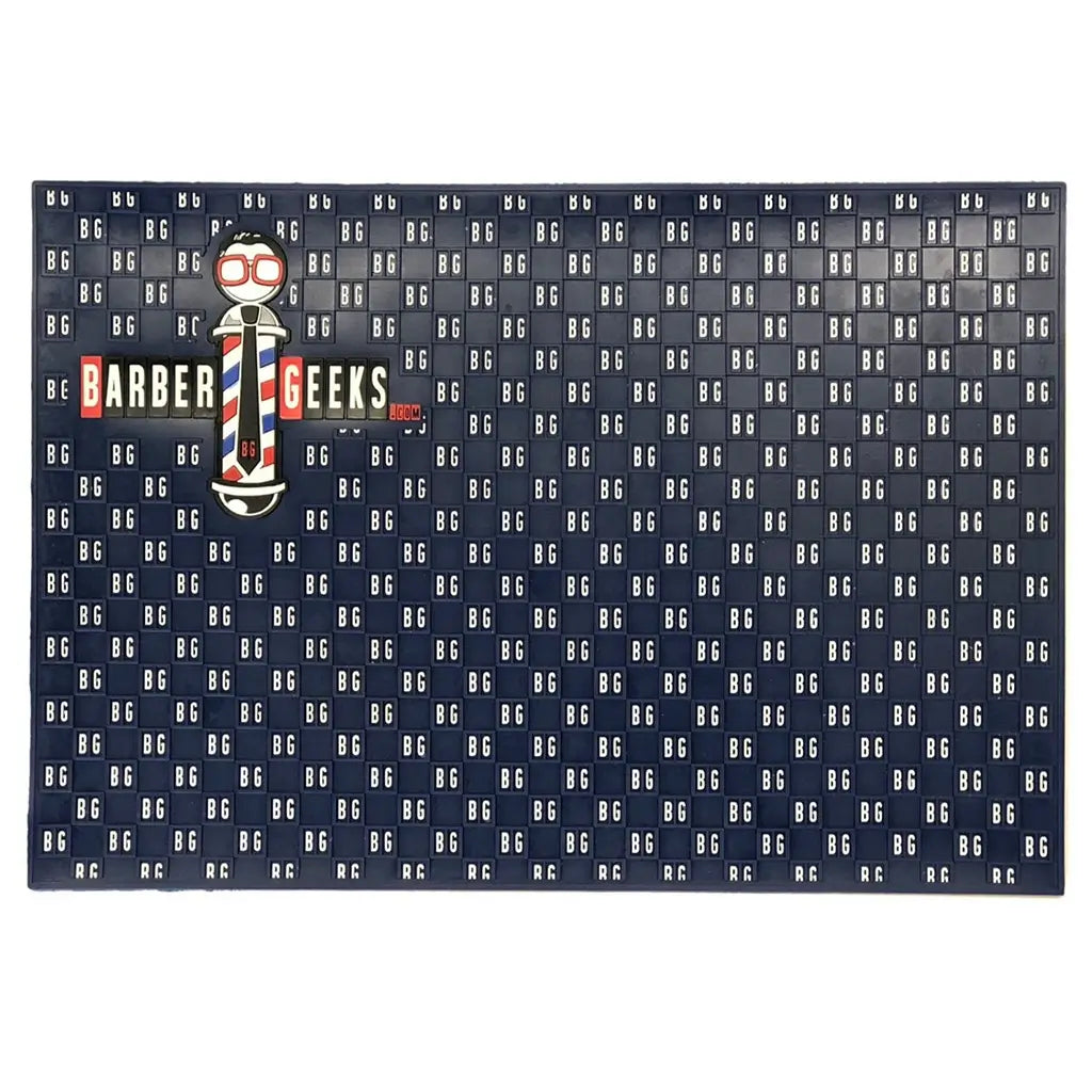 Navy Blue Barber Geeks Station Rubber Mat