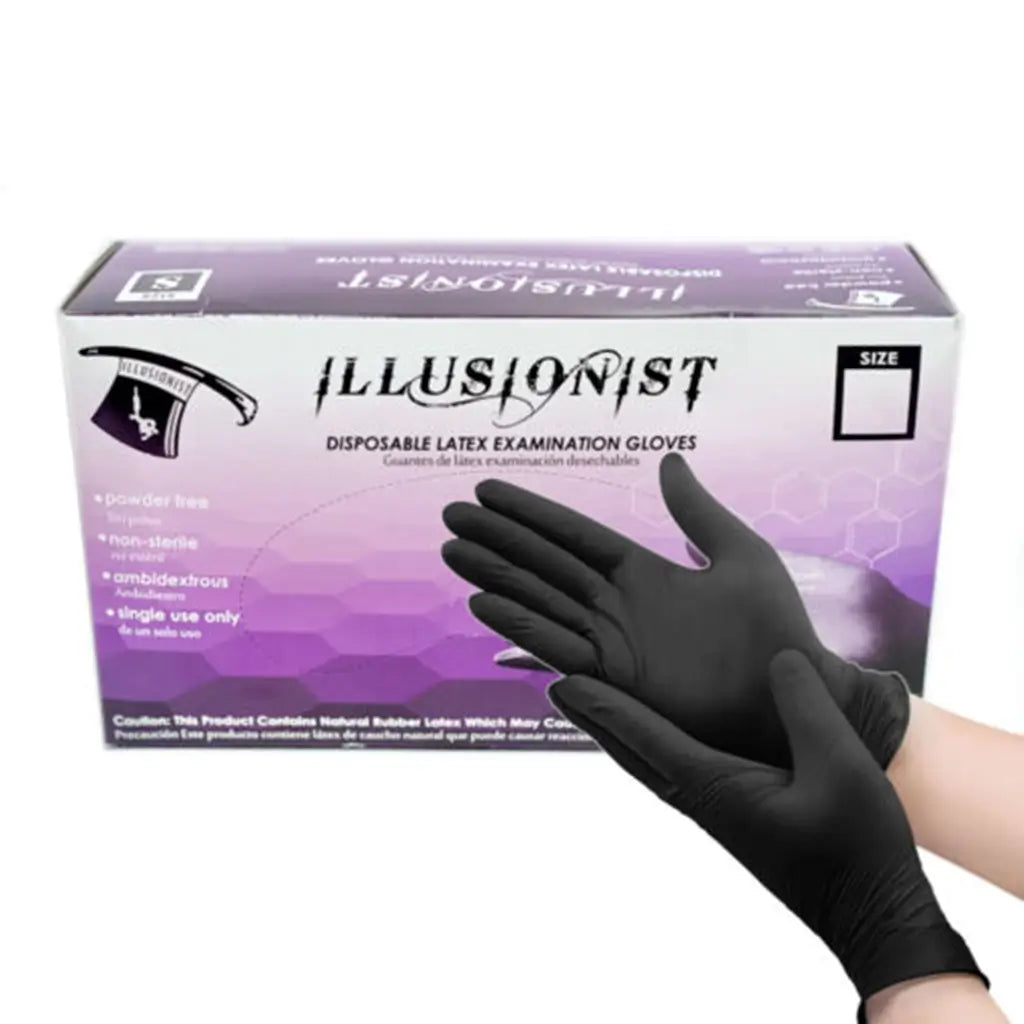 Illusionist Black Disposable Latex Gloves